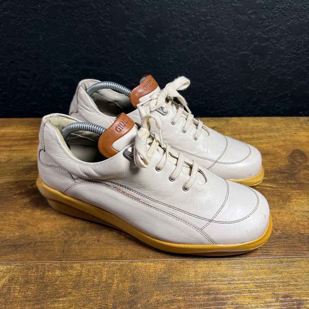 Giugiaro Design x Bumper Cream Leather Gum Sole Sneakers Mens Size 41 US 8